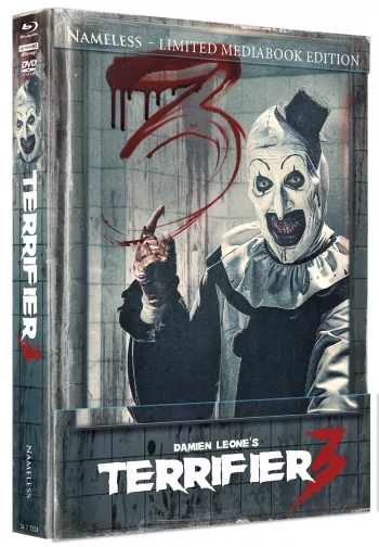 TERRIFIER 3 - MEDIABOOK - COVER E - SPIEGEL WATTIERT - 3 DISC EDITION UHD/BD/DVD INKL. KOTZTÜTE & POSTER 1A
