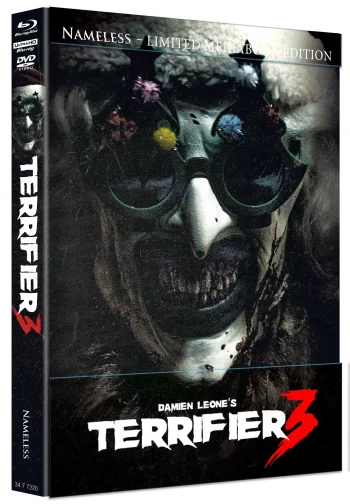 TERRIFIER 3 - MEDIABOOK - COVER H - BRILLE - 3 DISC EDITION UHD/BD/DVD INKL. KOTZTÜTE & POSTER 1A
